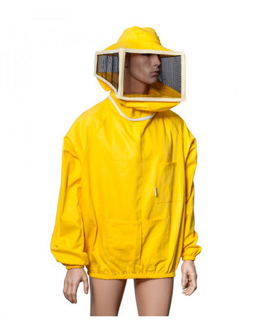 Maschera da apicoltore con giacca in tessuto di cotone, elastici ai polsi, maschera quadrata in rete di alluminio ad ampia visibilità staccabile mediante elastico